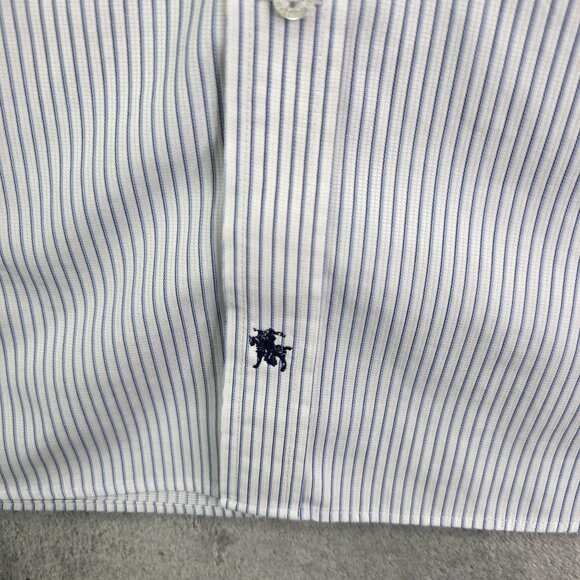 Mens Hart Schaffner Marx Shirt White Pinstripe Cotton Button Down Size 16.5 - Picture 5 of 9